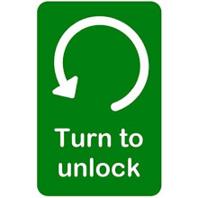 TURN TO UNLOCK ADHESIVE STICKER SIGN. For doors and knobs. (2 x Anticlockwise)