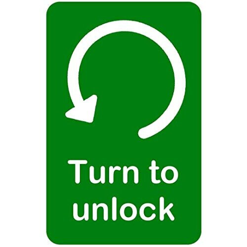 TURN TO UNLOCK ADHESIVE STICKER SIGN. For doors and knobs. (2 x Anticlockwise)