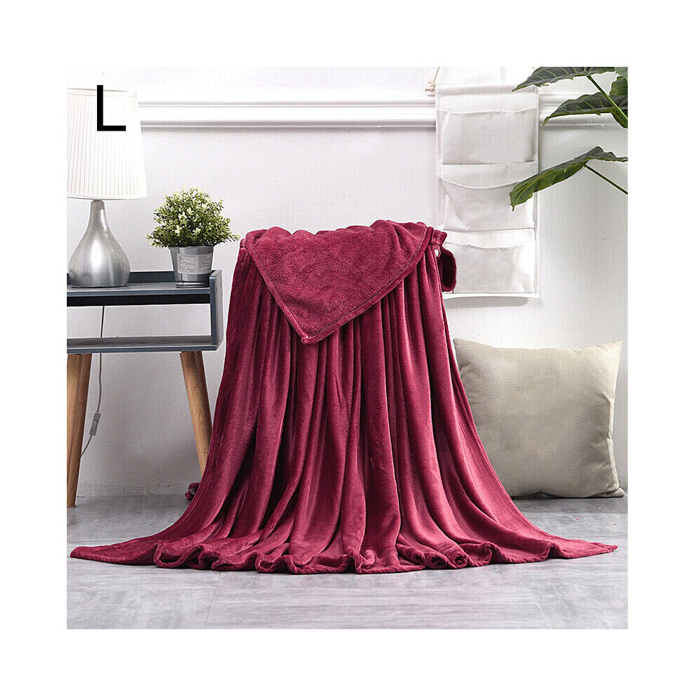 (Burgundy, 70x100cm) Coral Fleece Blanket Soft Luxury Warm Home Sofa Bed Throw Living Room