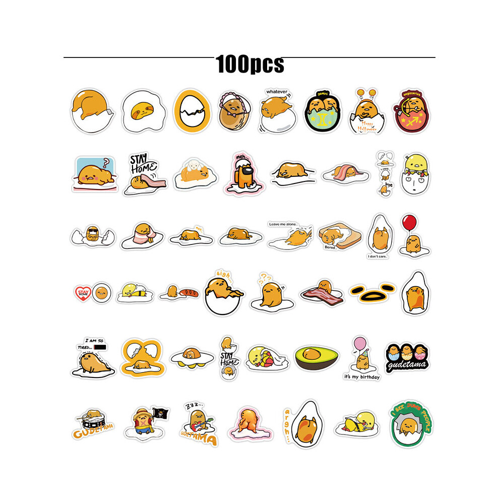 Veishet 100Pcs Gudetama Egg Sticker Waterproof Reusable Graffiti Luggage Decorate Kids
