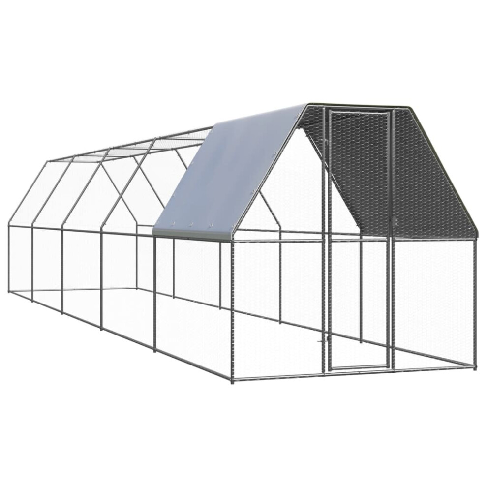 vidaXL Outdoor Chicken Cage Galvanised Steel Patio Chicken Hen House Coop Run