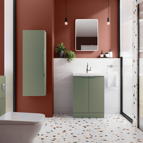 Regis Fluted Freestanding Green Vanity Unit - 600mm 1