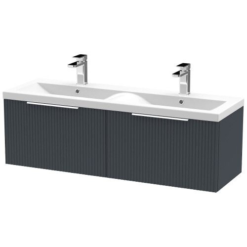 Regis Fluted Wall Hung Anthracite Double Vanity Unit - 1200mm