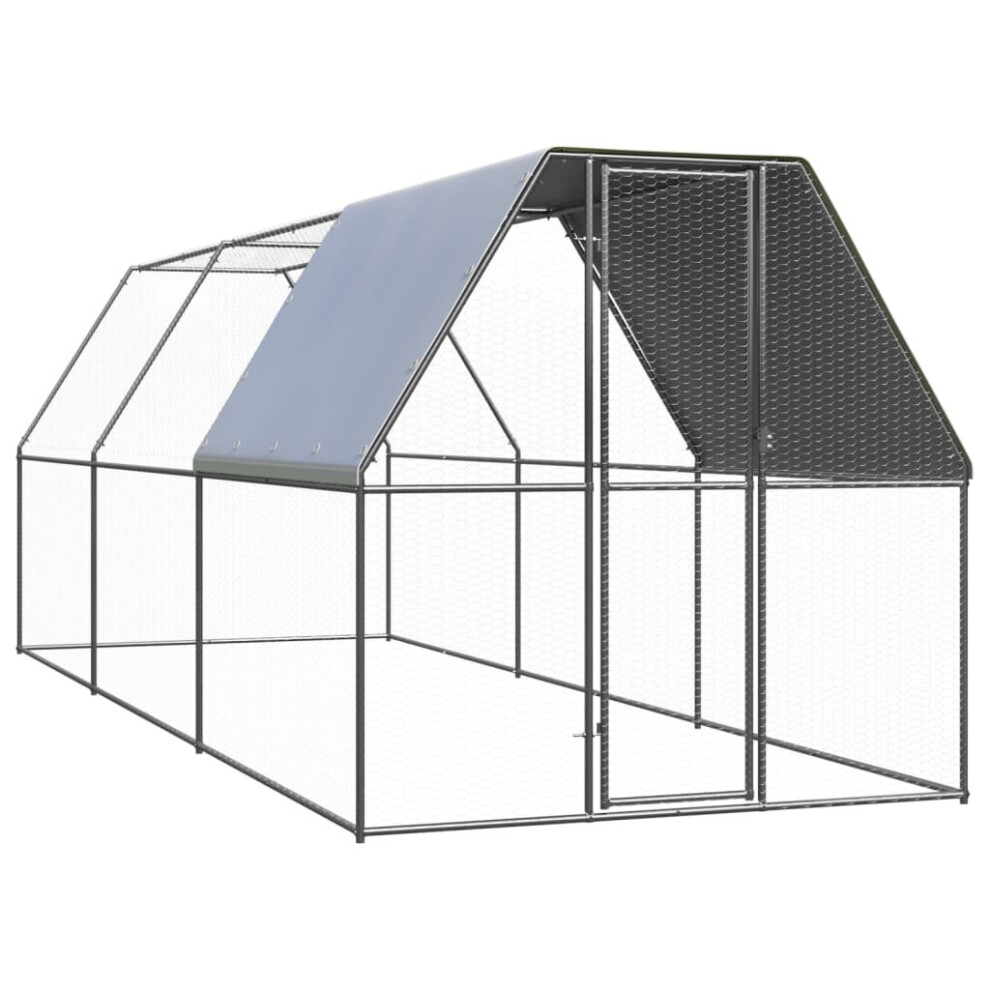 vidaXL Outdoor Chicken Cage Galvanised Steel Patio Chicken Hen House Coop Run