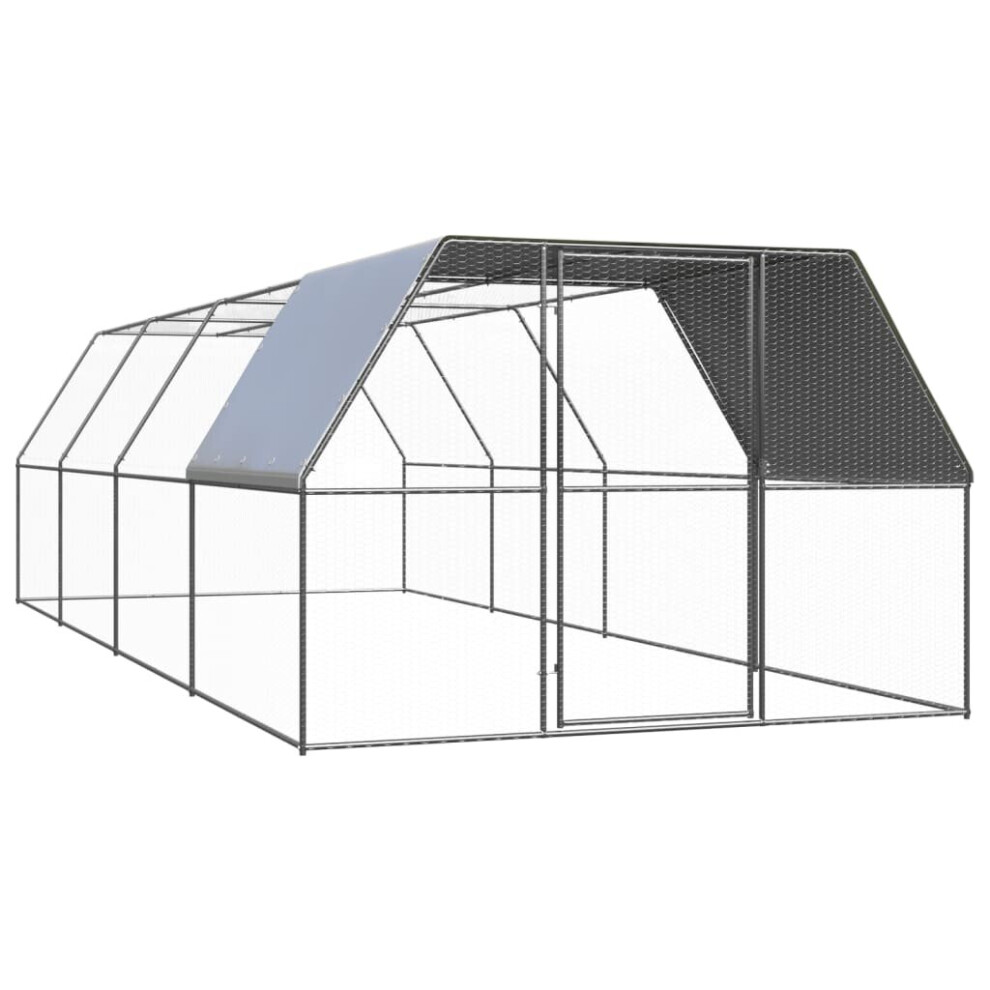 vidaXL Outdoor Chicken Cage Galvanised Steel Patio Chicken Hen House Coop Run