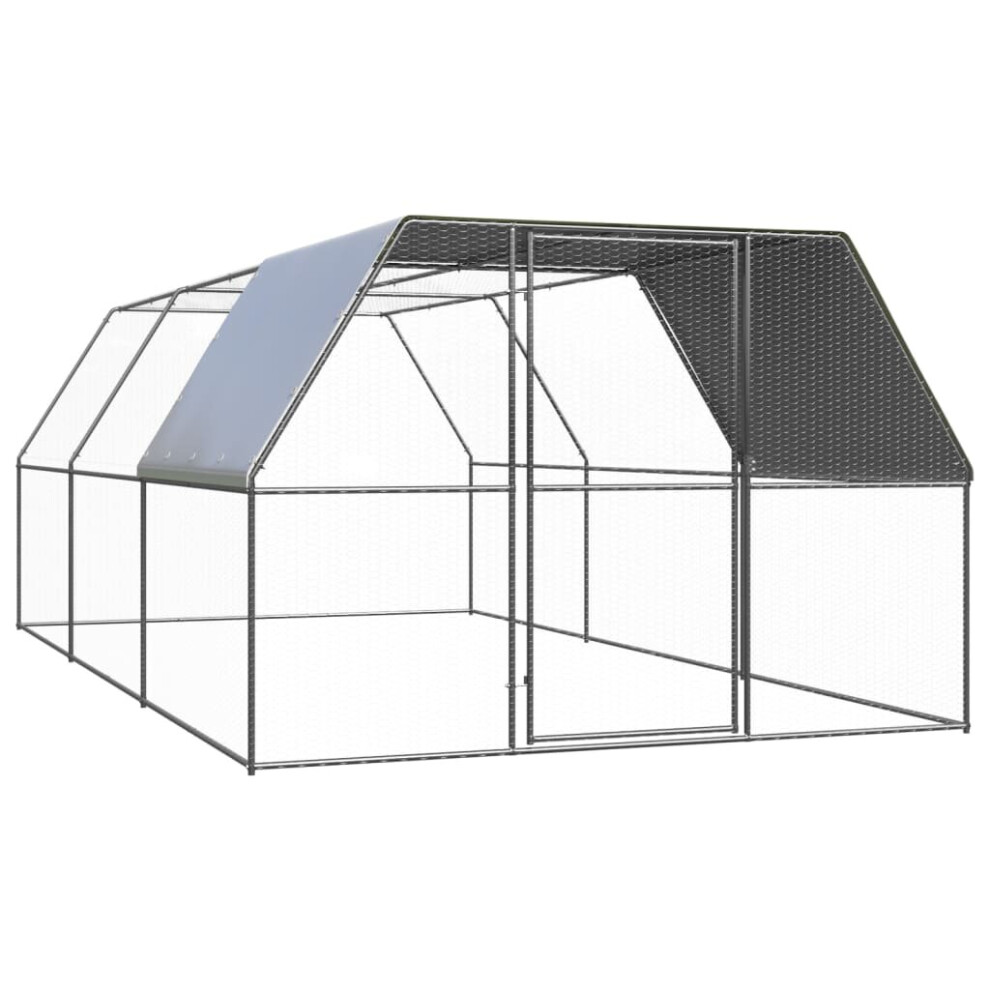 vidaXL Outdoor Chicken Cage Galvanised Steel Patio Chicken Hen House Coop Run