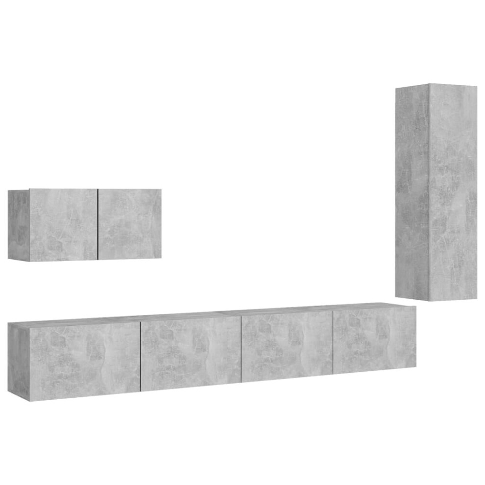 vidaXL TV Cabinet Set 4 Piece Concrete Grey Chipboard Living Room Furniture