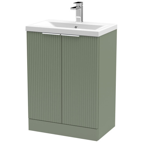 Regis Fluted Freestanding Green Vanity Unit - 600mm 2