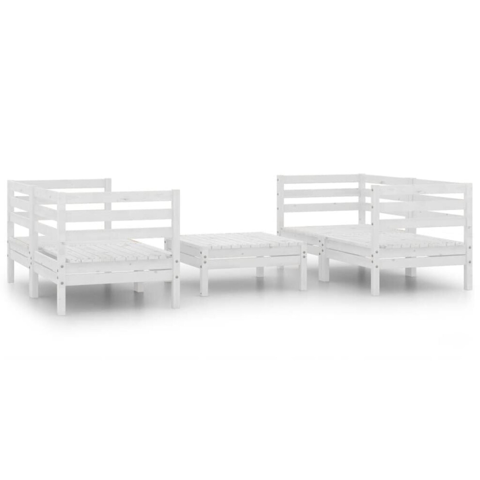 vidaXL Solid Pinewood Garden Lounge Set 5 Piece White Outdoor Seating Sofa