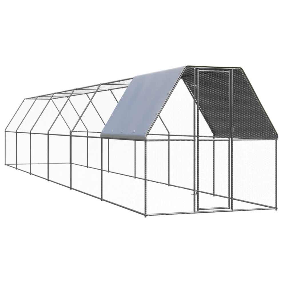 vidaXL Outdoor Chicken Cage Galvanised Steel Patio Chicken Hen House Coop Run