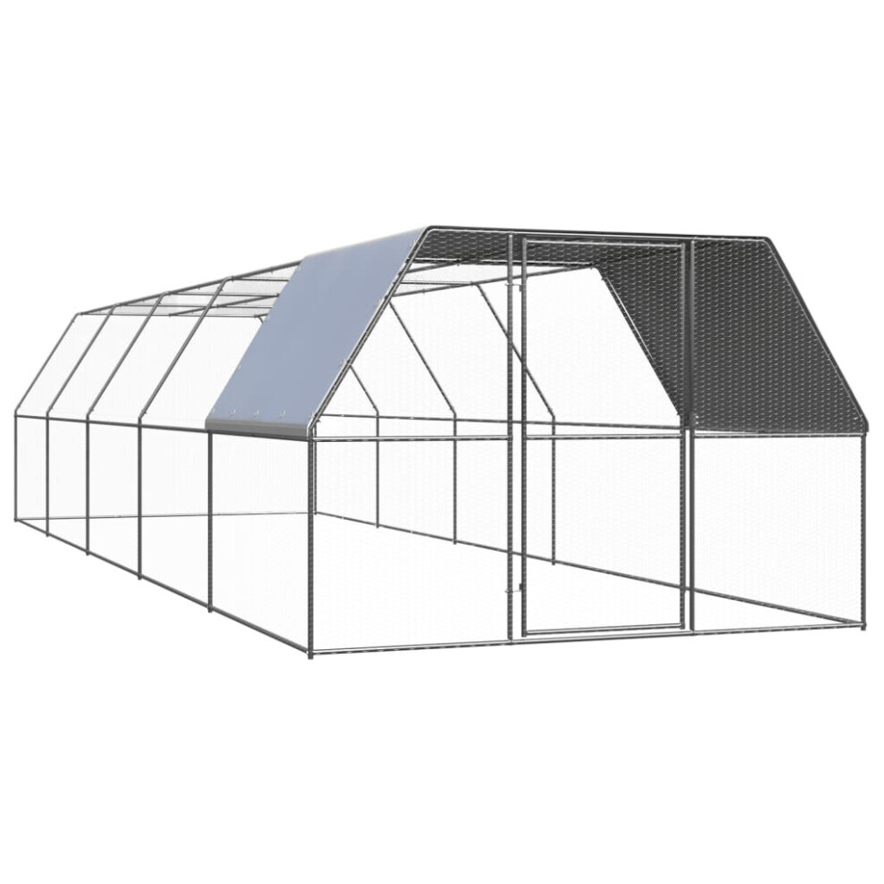 vidaXL Outdoor Chicken Cage Galvanised Steel Patio Chicken Hen House Coop Run