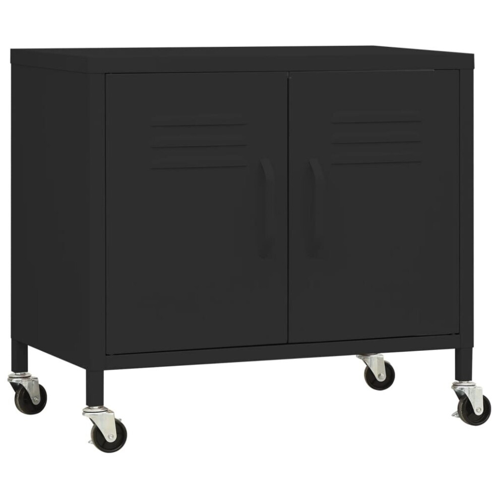 Vidaxl Black Steel Storage Cabinet With Adjustable Shelf, Wheels & Brakes (336268) - 60X35x56 Cm, 70 Kg Total Capacity