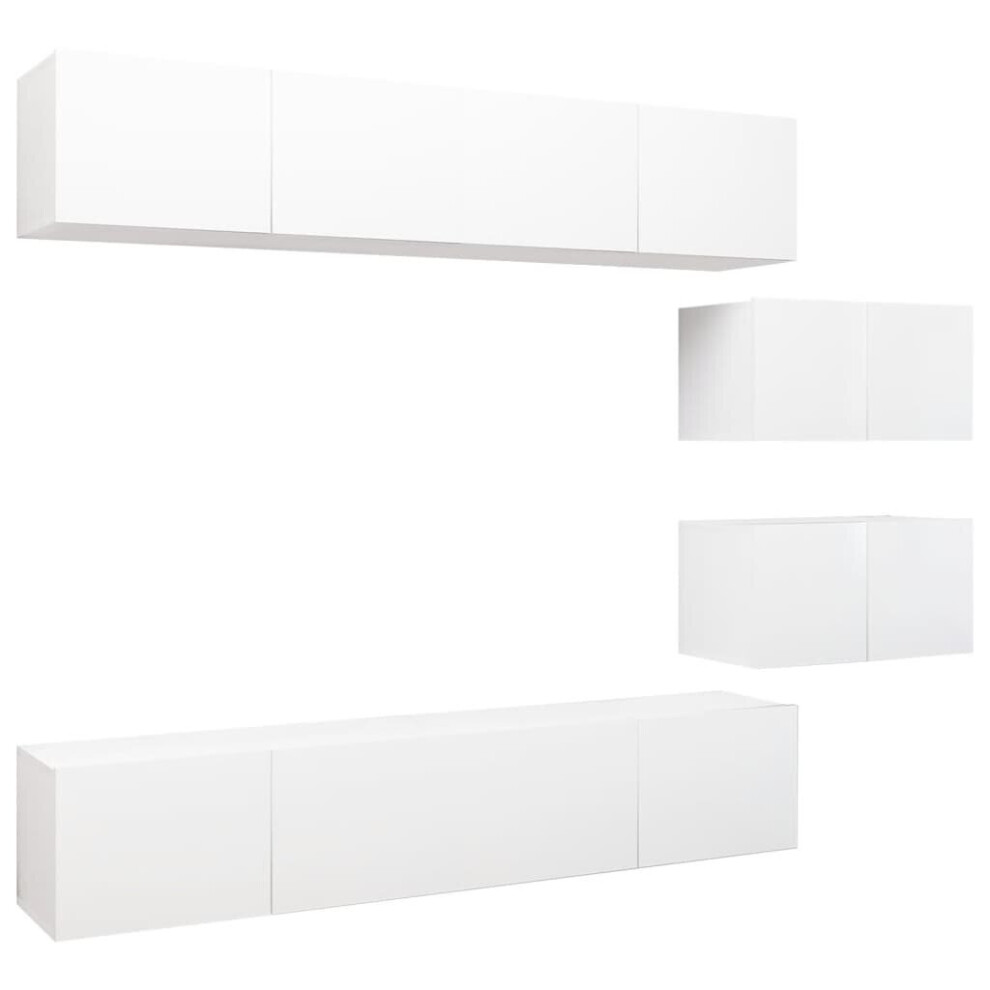 vidaXL TV Cabinet Set 6 Piece White Chipboard Home Furniture TV Stand Cabinet
