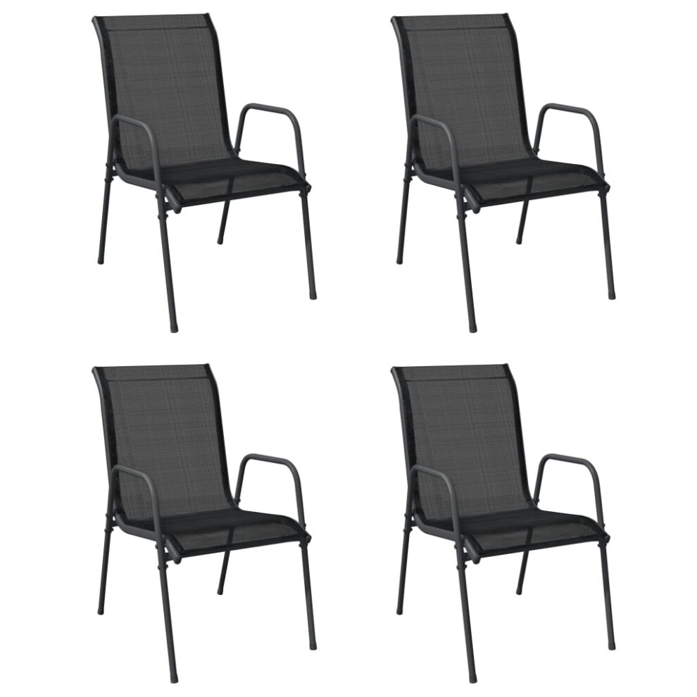 (4) vidaXL Garden Chairs Dining Chair Outdoor Chair Steel and Textilene Black