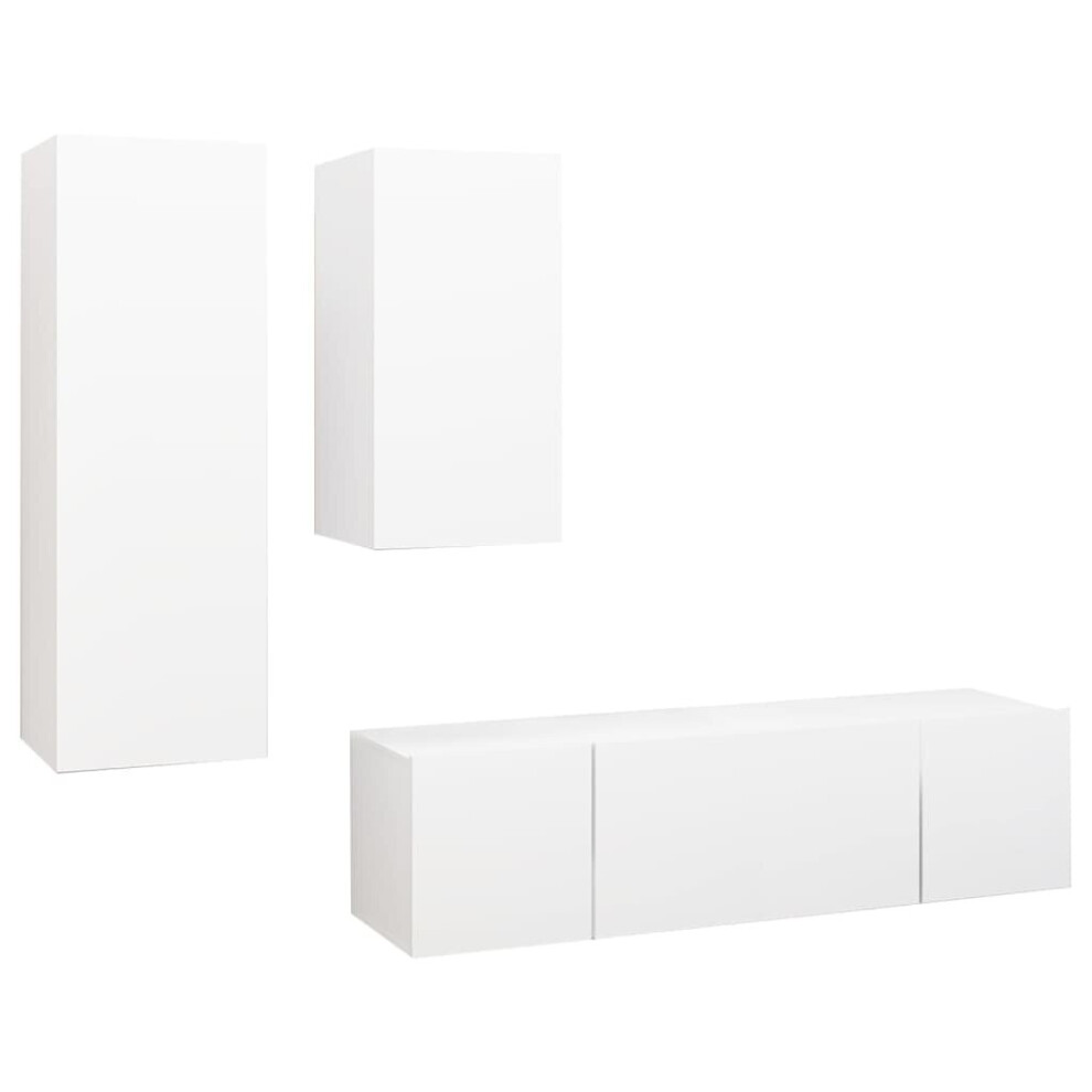 vidaXL TV Cabinet Set 4 Piece White Chipboard Home Furniture TV Stand Cabinet