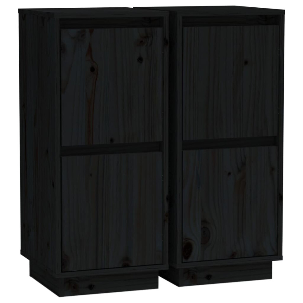 VidaXL Sideboard - 2 Pcs - Black - Solid Pine Wood & MDF - 31.5x34x75 cm - Image 2