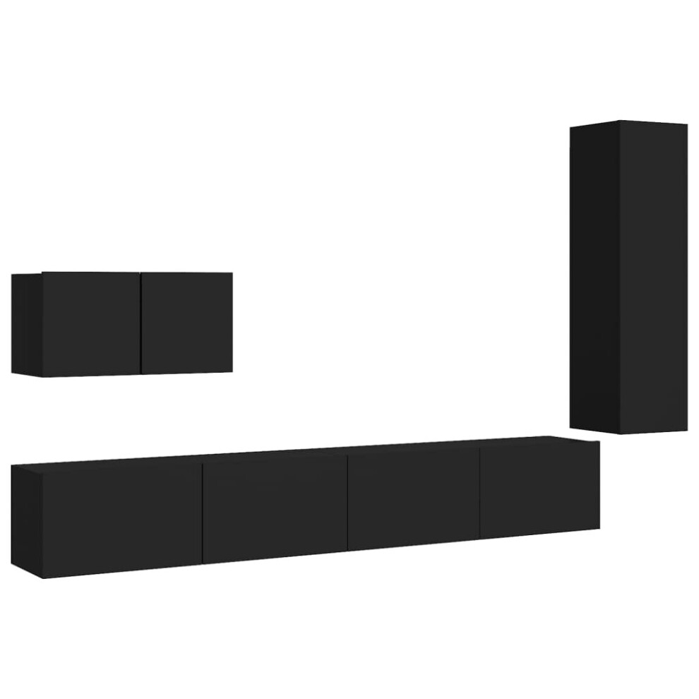 vidaXL TV Cabinet Set 4 Piece Black Chipboard Lowboard Living Room Furniture