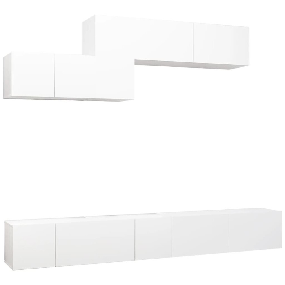 vidaXL TV Cabinet Set 6 Piece White Engineered Wood Furniture TV Stand Cabinet