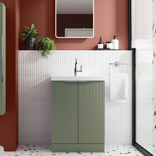 Regis Fluted Freestanding Green Vanity Unit - 600mm