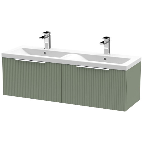 Regis Fluted Wall Hung Green Double Vanity Unit - 1200mm
