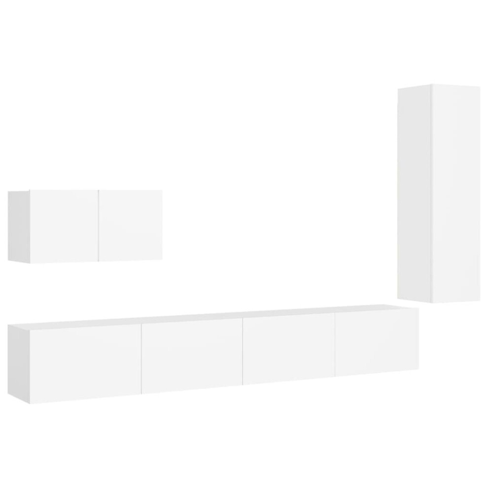 vidaXL TV Cabinet Set 4 Piece White Chipboard Lowboard Living Room Furniture