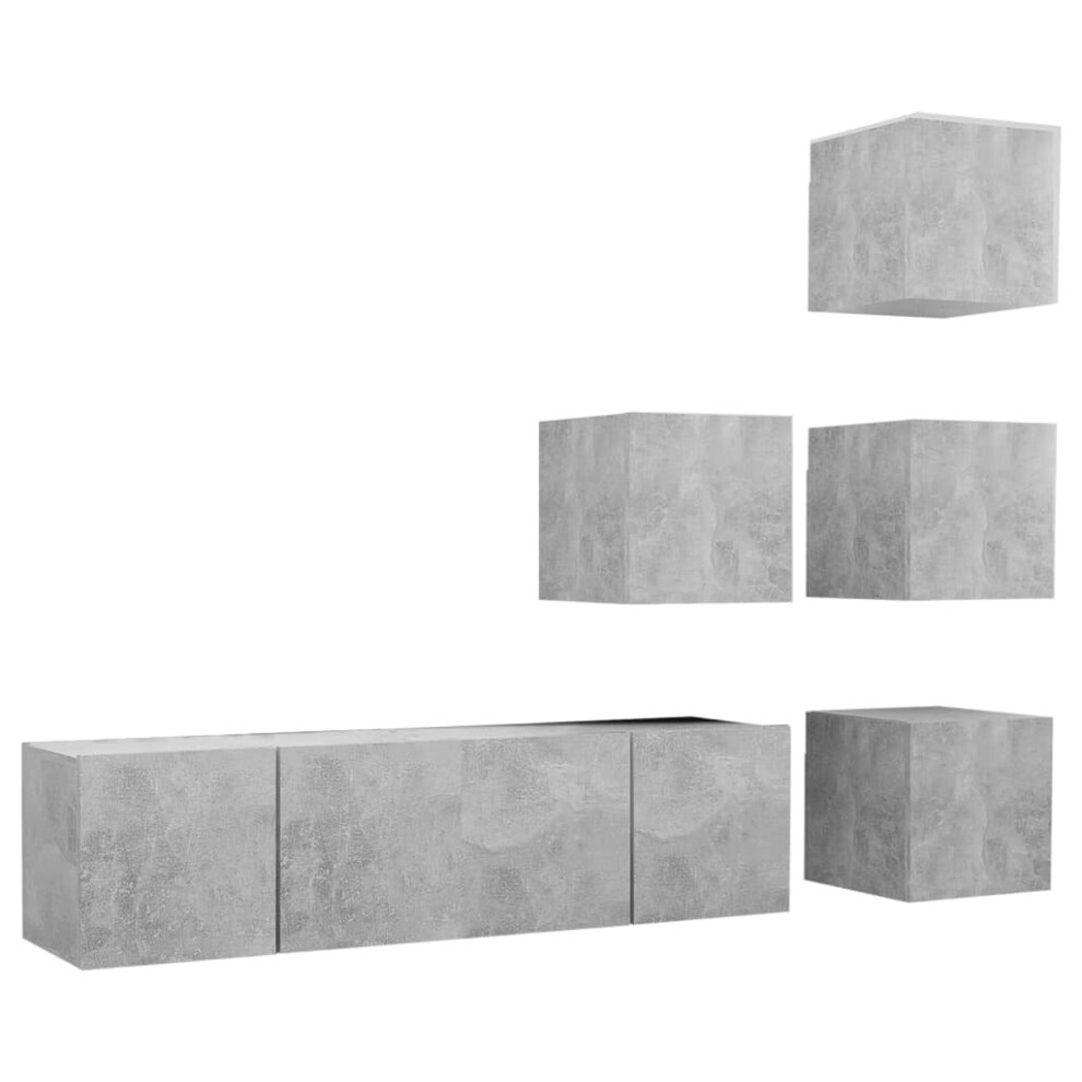Vidaxl Tv Cabinet Set 6 Piece Concrete Grey Chipboard Furniture Tv Hifi Set