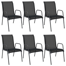 (6) vidaXL Garden Chairs Dining Chair Outdoor Chair Steel and Textilene Black