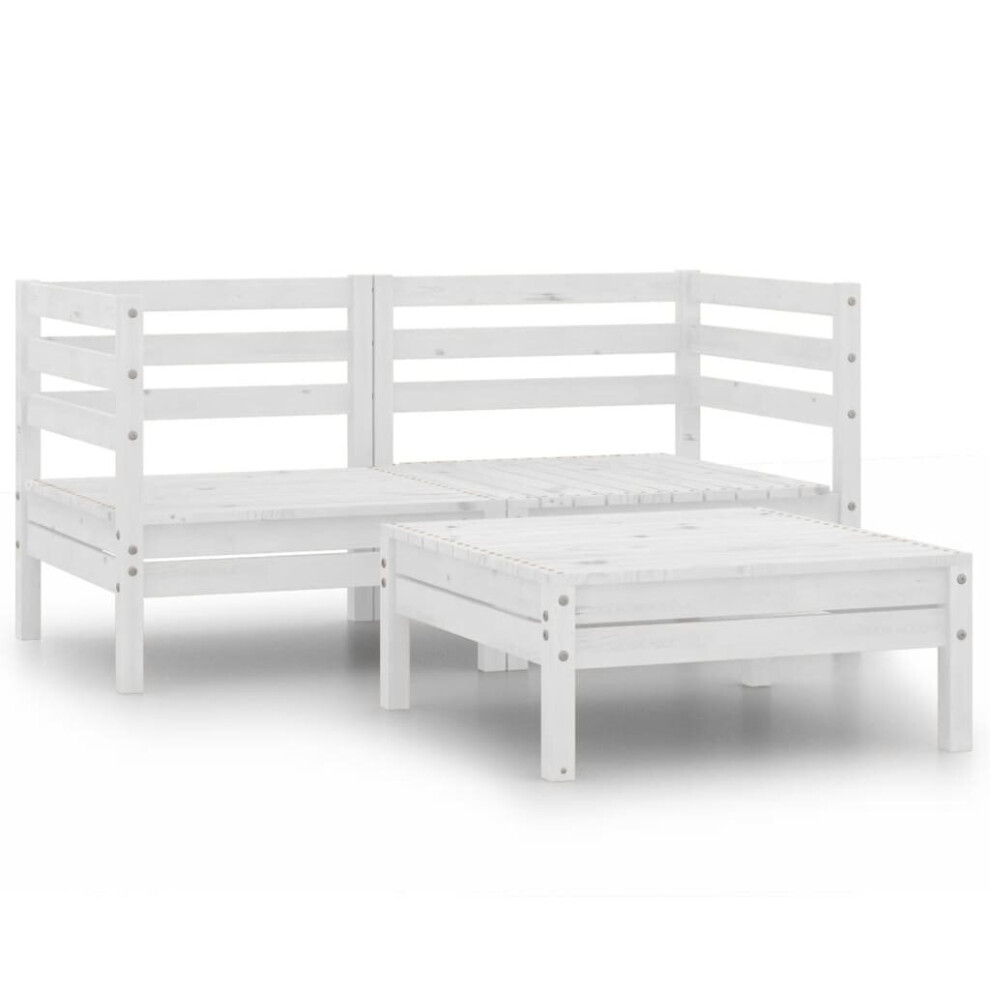 vidaXL Solid Pinewood Garden Lounge Set 3 Piece White Outdoor Seating Sofa