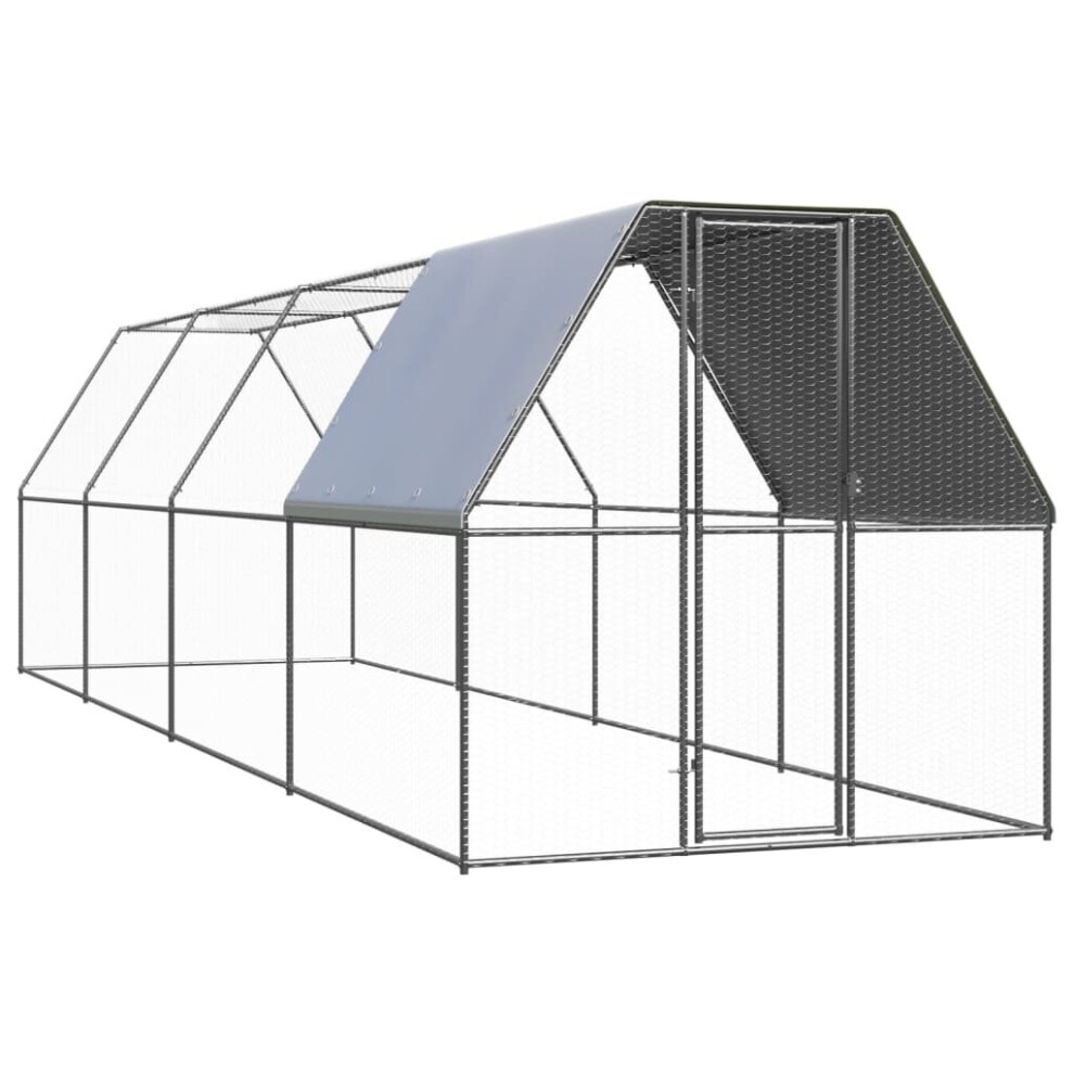 vidaXL Outdoor Chicken Cage Galvanised Steel Patio Chicken Hen House Coop Run