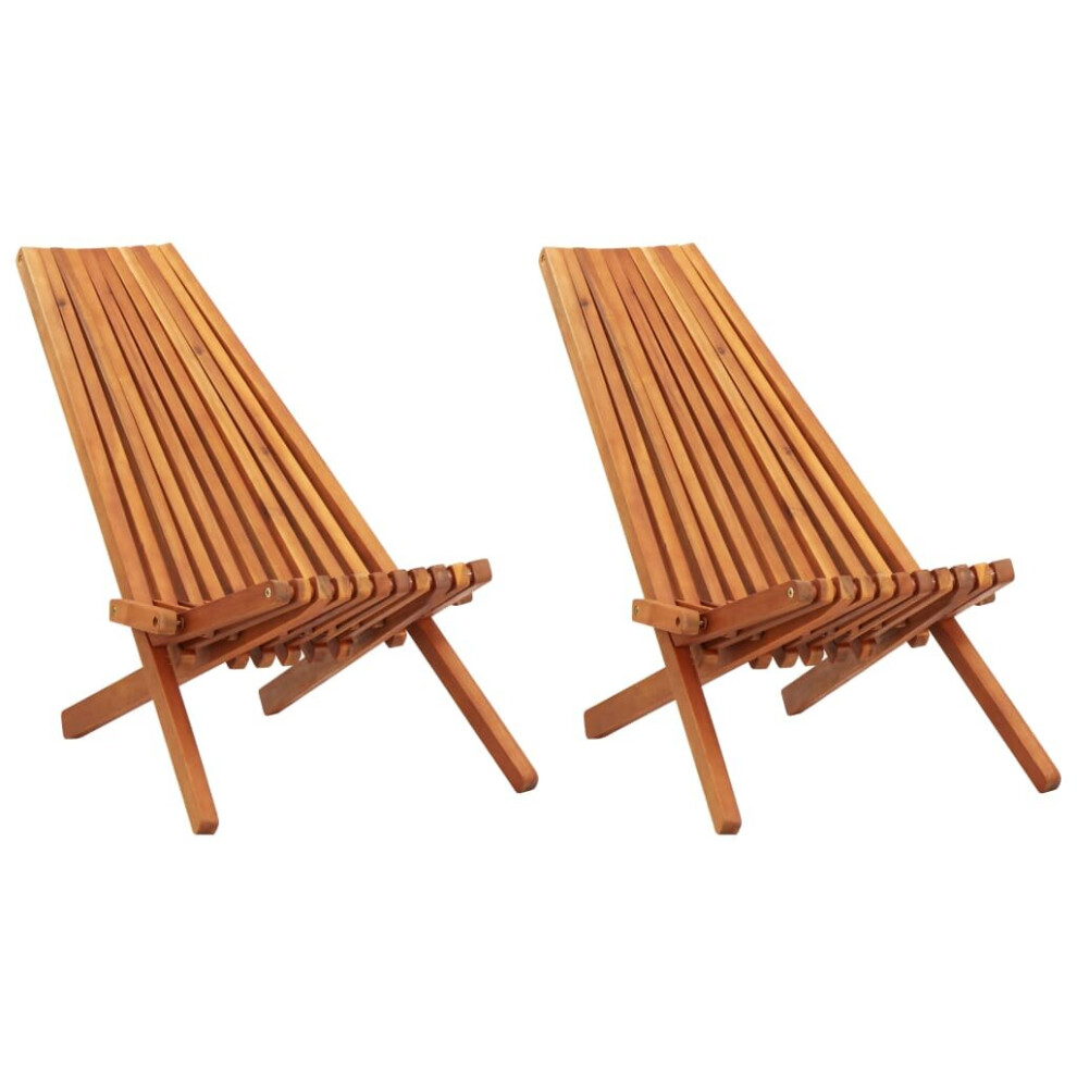 vidaXL 2x Solid Acacia Wood Folding Outdoor Lounge Chair Garden Outdoor Seat