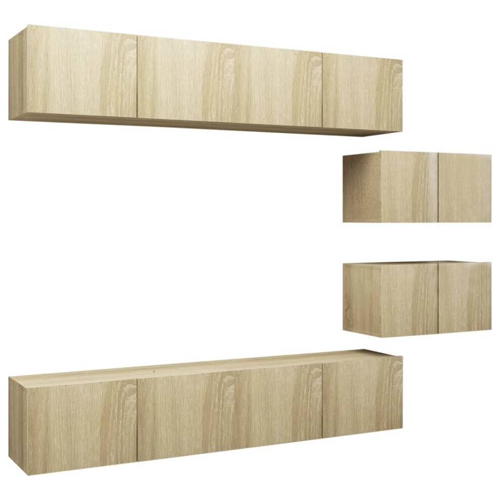 vidaXL TV Cabinet Set 6 Piece Sonoma Oak Engineered Wood Hanging TV Stand
