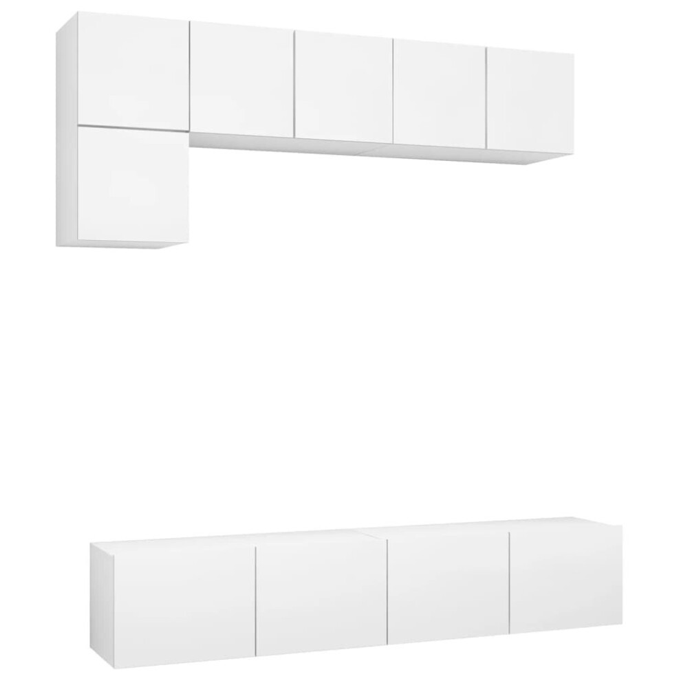 vidaXL TV Cabinet Set 5 Piece White Chipboard Lowboard Living Room Furniture