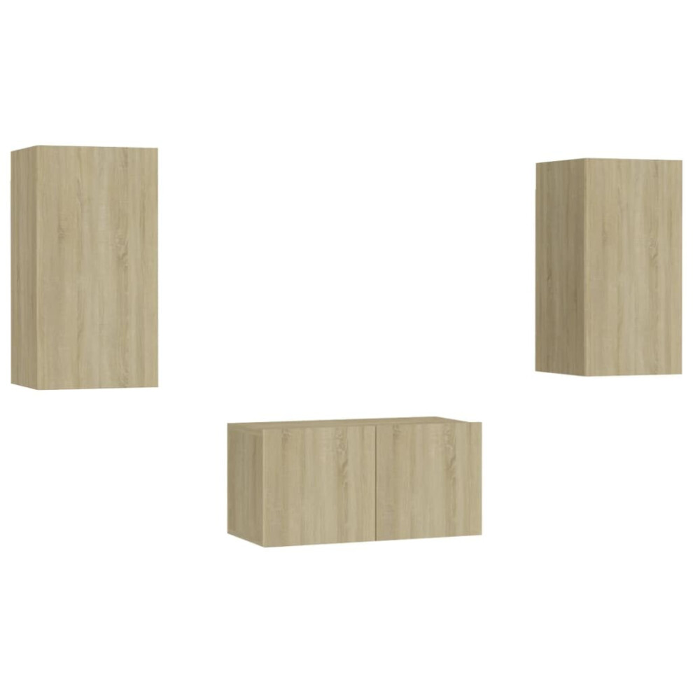 vidaXL TV Cabinet Set 3 Piece Sonoma Oak Engineered Wood Furniture TV Stand
