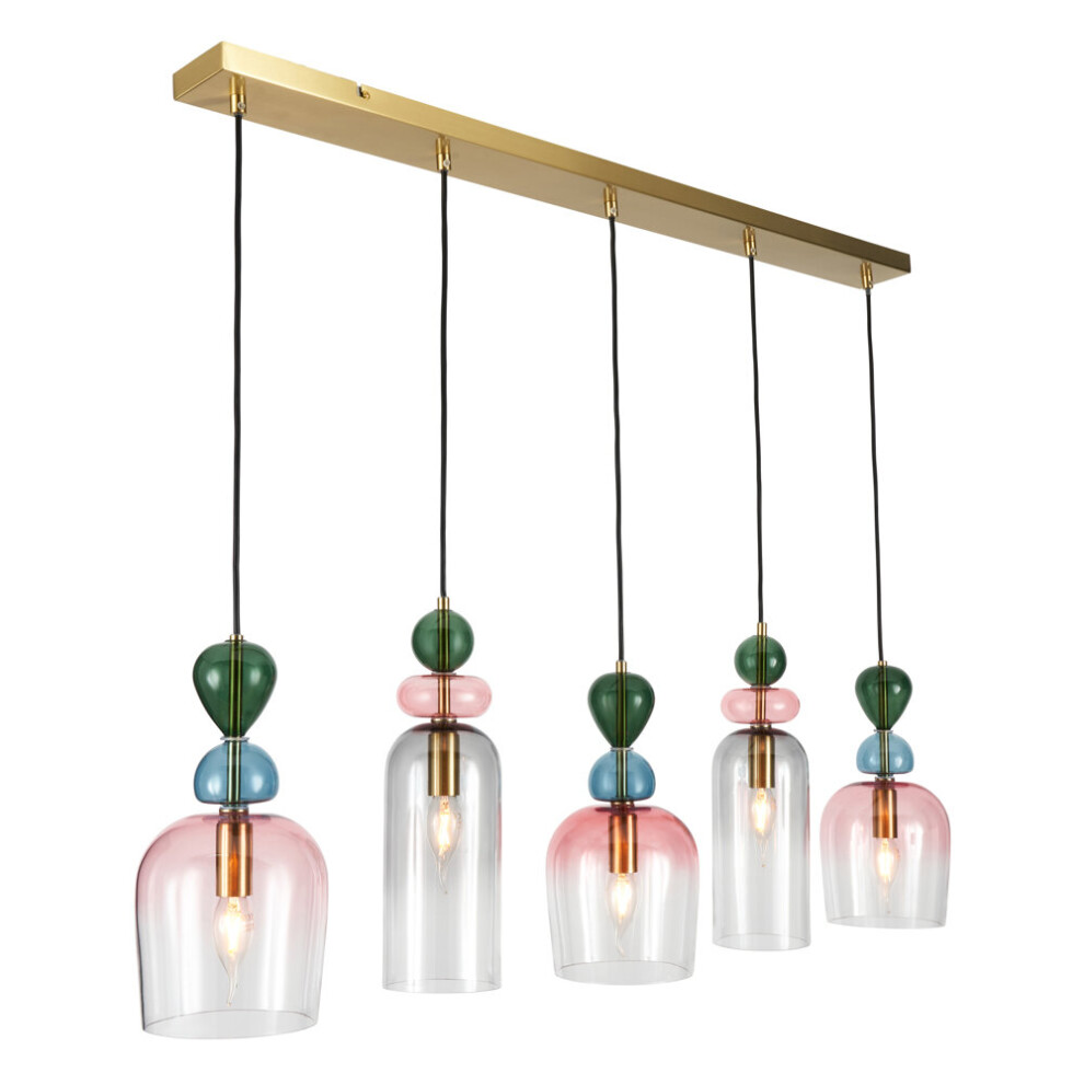 Visconte Vietri Ceiling Pendant Bar 5 Light With Glass Shades - Brass