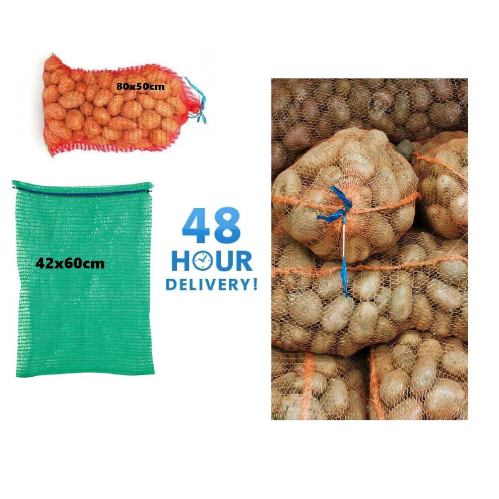 (10, 80 x 50 cm - 30kg) NET SACKS VEGETABLES MESH BAGS LOGS KINDLING WOOD ONIONS POTATO RASCHEL 15-30kg