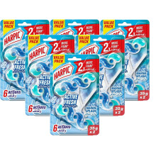 Harpic Active Fresh Marine Splash Toilet Rim Block 12x35g - 5 Weeks Cleaning, Anti-Limescale, Wave-Shape