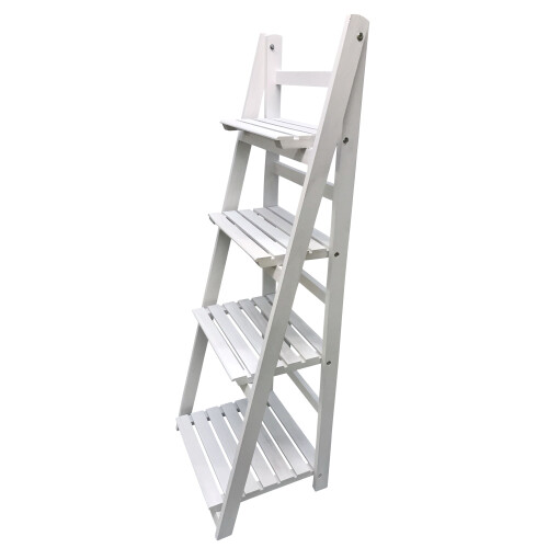 Ladder Shelf Bookshelf 4-Tier White Storage Display Unit Folding Stand
