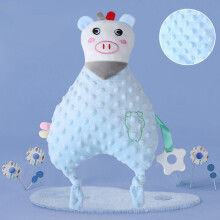 (Blue piglet) Soothing towel baby doll baby sleep with hand puppet soothing doll doudou velvet to put to sleep parent-child ringer plush toy