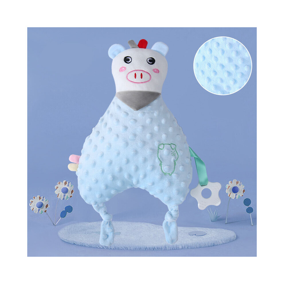 (Blue piglet) Soothing towel baby doll baby sleep with hand puppet soothing doll doudou velvet to put to sleep parent-child ringer plush toy