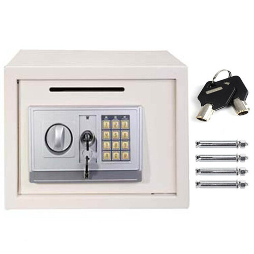 (White) Digital Security Safety Box Large Capacity with Keypad and 2 Keys
