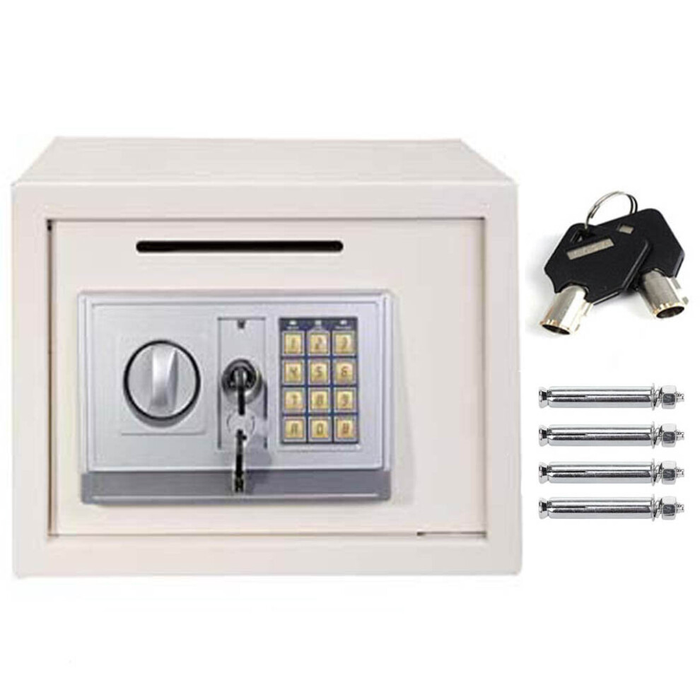 (White) Digital Security Safety Box Large Capacity with Keypad and 2 Keys