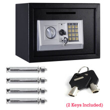 (Black) Digital Security Safety Box Large Capacity with Keypad and 2 Keys