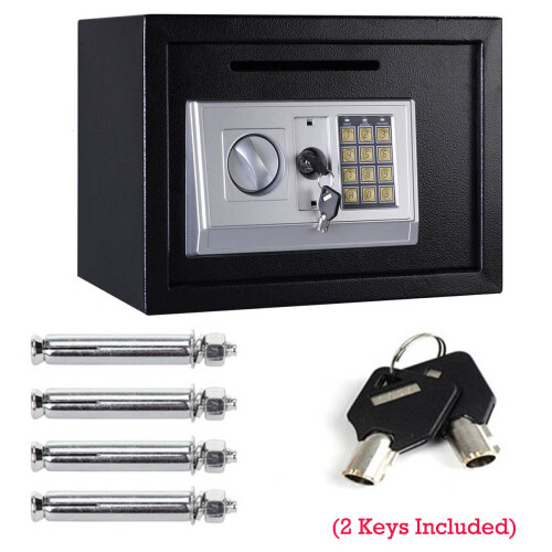 (Black) Digital Security Safety Box Large Capacity with Keypad and 2 Keys