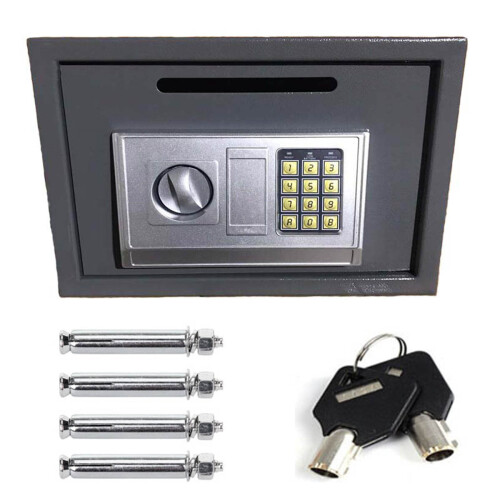 (Grey) Digital Security Safety Box Large Capacity with Keypad and 2 Keys