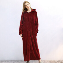 (Wine, L) Ladies Zip Up Dressing Gown/Bathrobe Womens Comfy Soft Extra Long Fleece Hooded