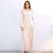 (Pink, M) Ladies Zip Up Dressing Gown/Bathrobe Womens Comfy Soft Extra Long Fleece Hooded