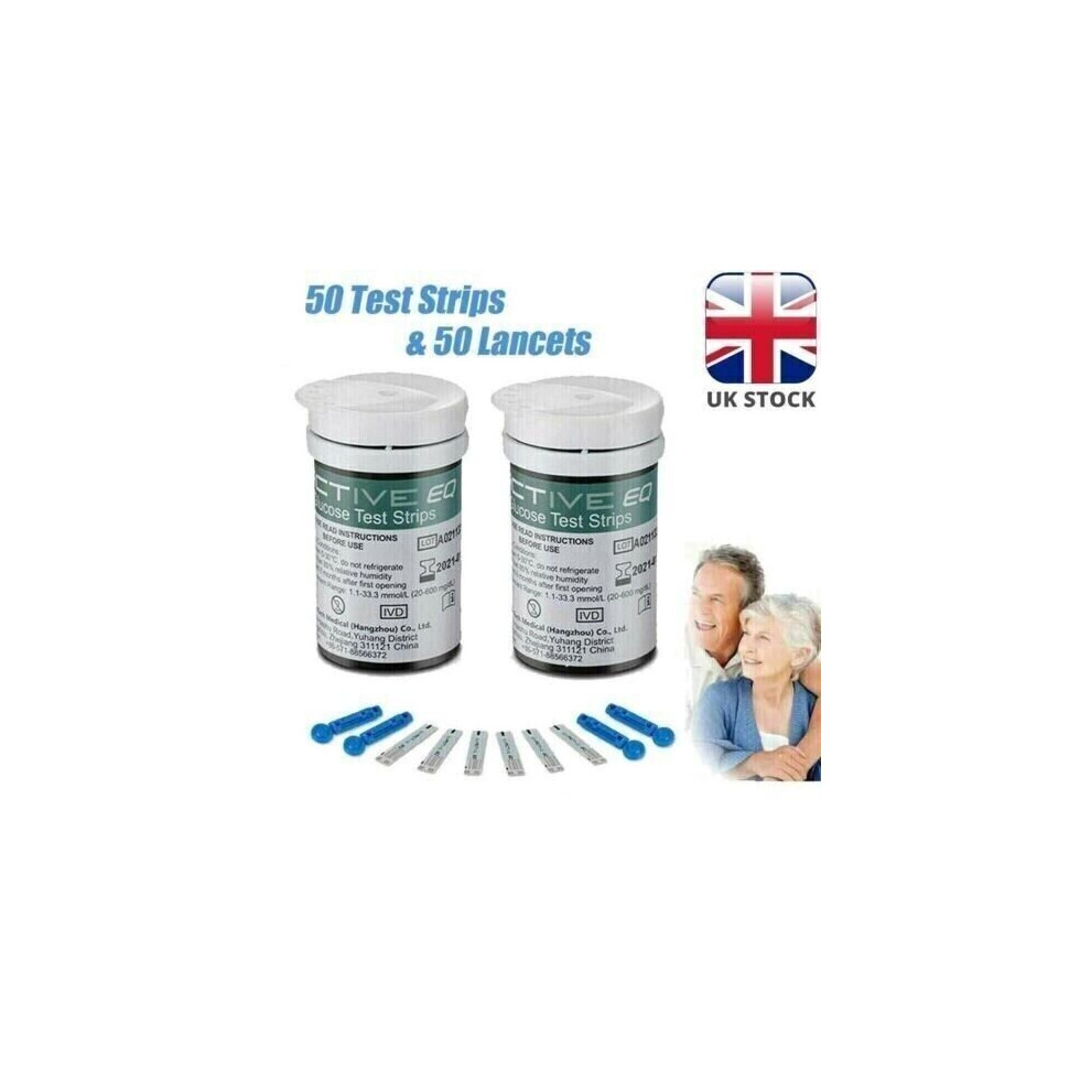 50x Exactive EQ Blood Glucose Test Strips Codefree + 50x Daily Use