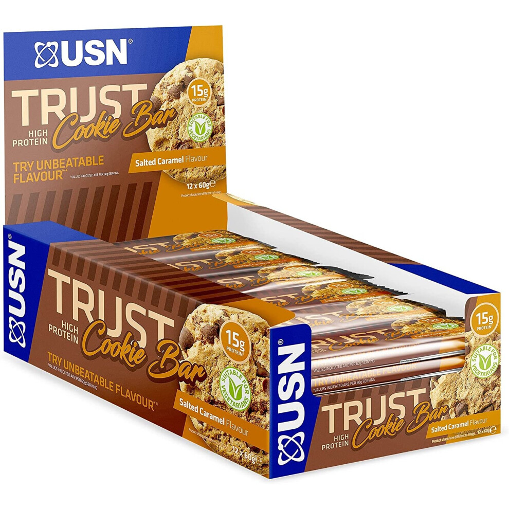 USN Trust Cookie Bar, Salted Caramel Protein Cookie: High Protein Bars, Perfect On-the-Go & Post-Workout Protein Snacks (12 x 60g Bars per Pack)