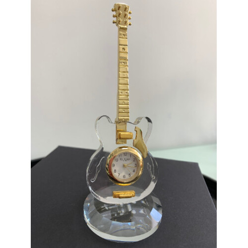 WIDDOP and Co. Miniature Crystal & Gold Guitar Clock Quartz Gift boxed 1