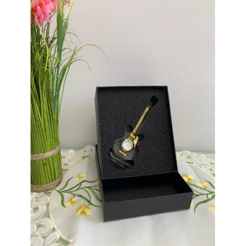 WIDDOP and Co. Miniature Crystal & Gold Guitar Clock Quartz Gift boxed 2